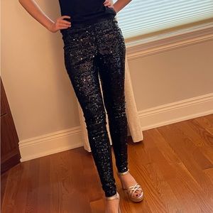 EXPRESS Black Sequin Stretch Legging XS